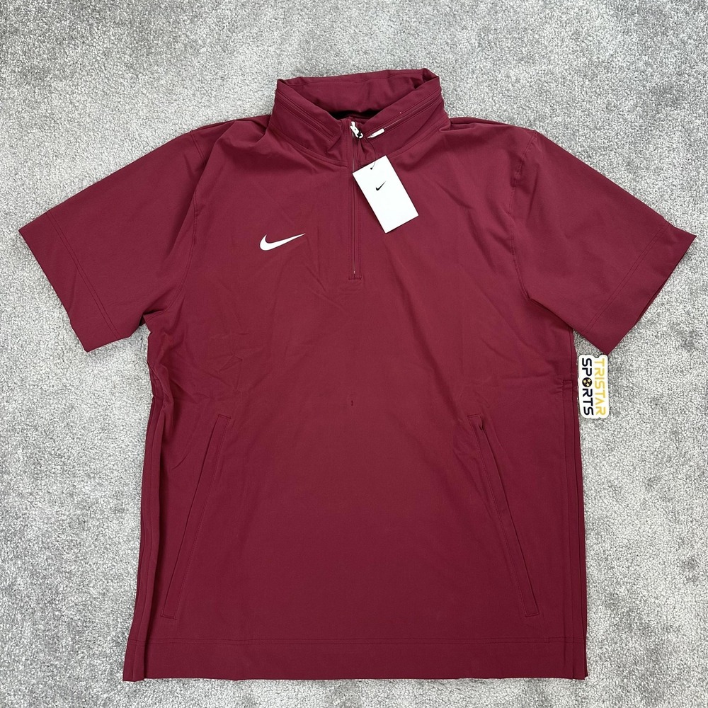 Nike Football Coaches Jacket Mens Large Maroon 1/4 Zip Hooded Pullover SS